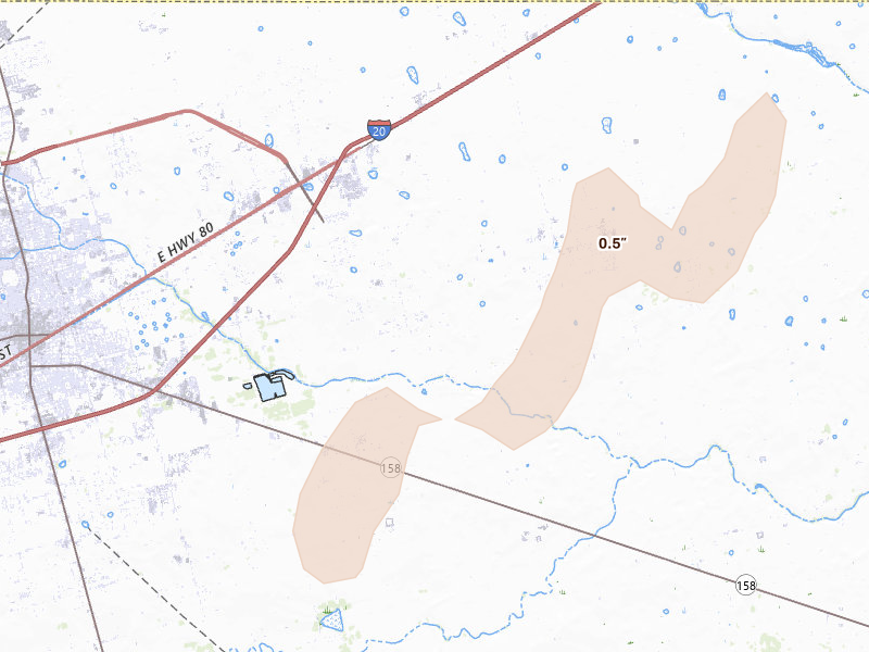 Radar-estimated hail-size map of the storm over Midland, TX