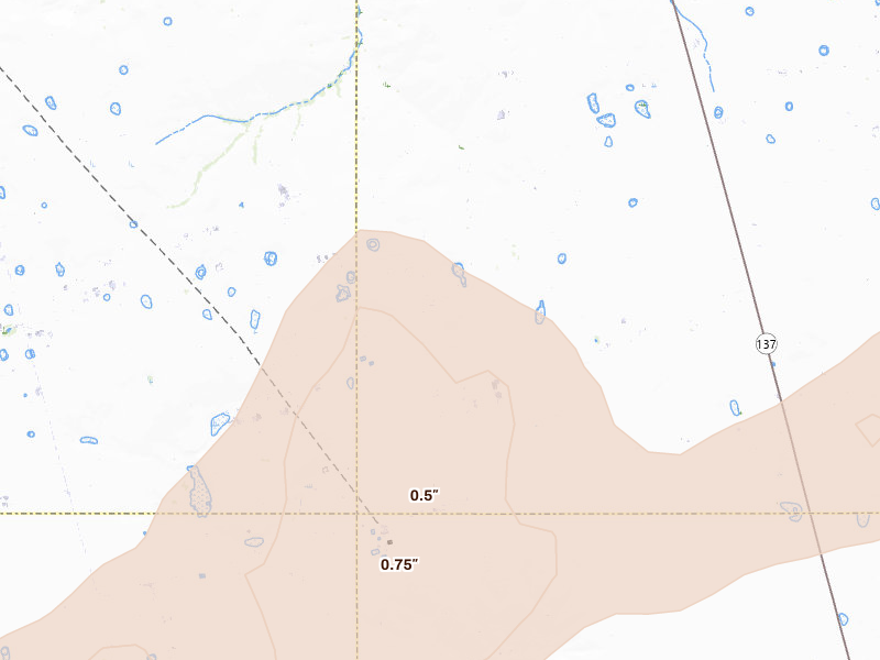 Radar-estimated hail-size map of the storm over Midland, TX on Mar 6, 2026