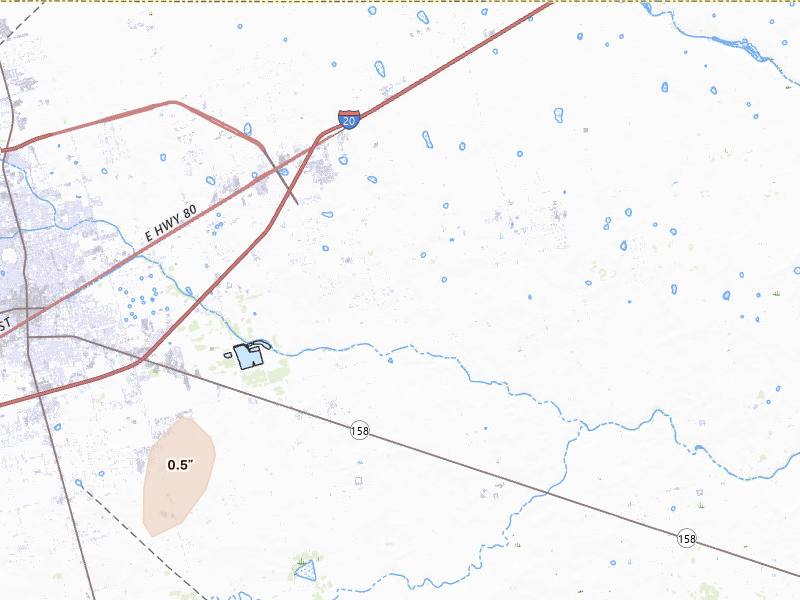 Radar-estimated hail-size map of the storm over Midland, TX