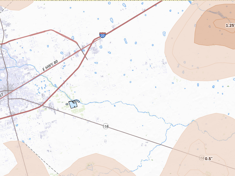 Radar-estimated hail-size map of the storm over Midland, TX on May 23, 2026