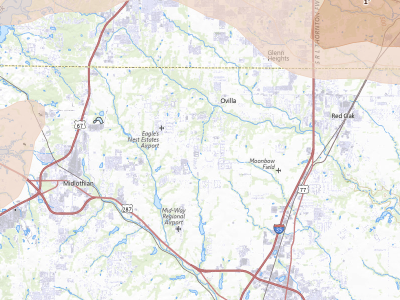 Radar-estimated hail-size map of the storm over Midlothian, TX on Mar 4, 2026
