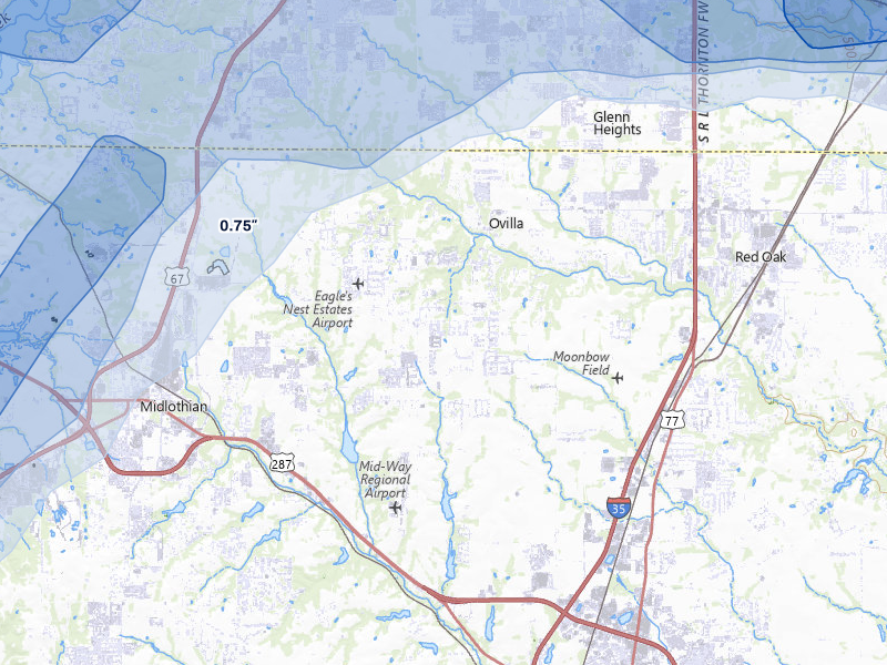 NEXRAD radar-signature map of the hail storm over Midlothian, TX on Mar 4, 2026