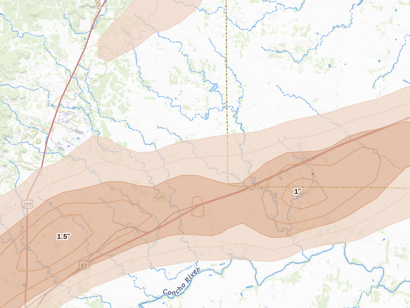 Radar-estimated hail-size map of the storm over Miles, TX