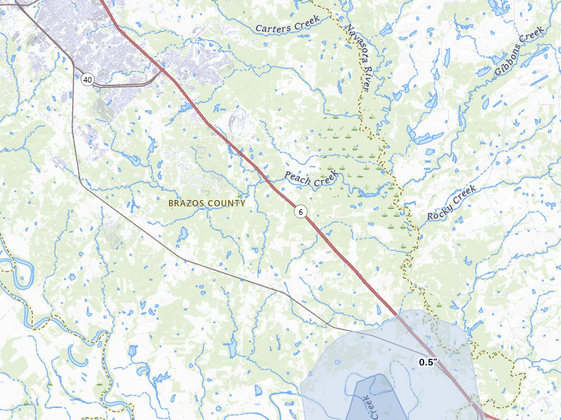 NEXRAD radar-signature map of the hail storm over Millican, TX on May 10, 2026