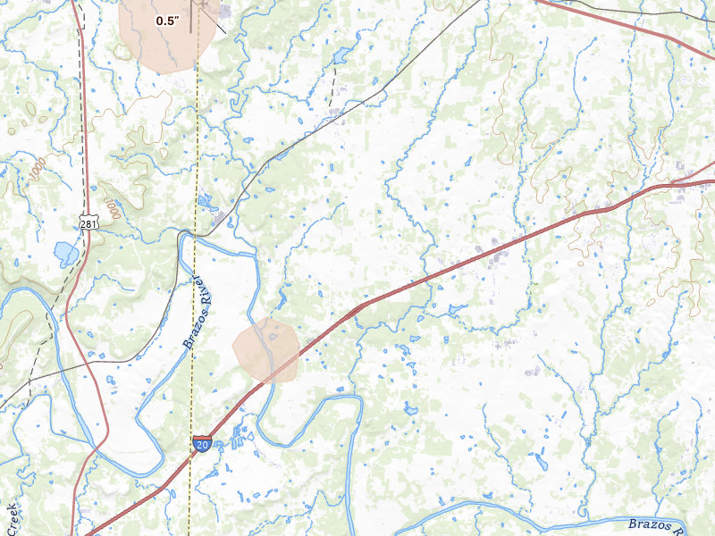 Radar-estimated hail-size map of the storm over Millsap, TX