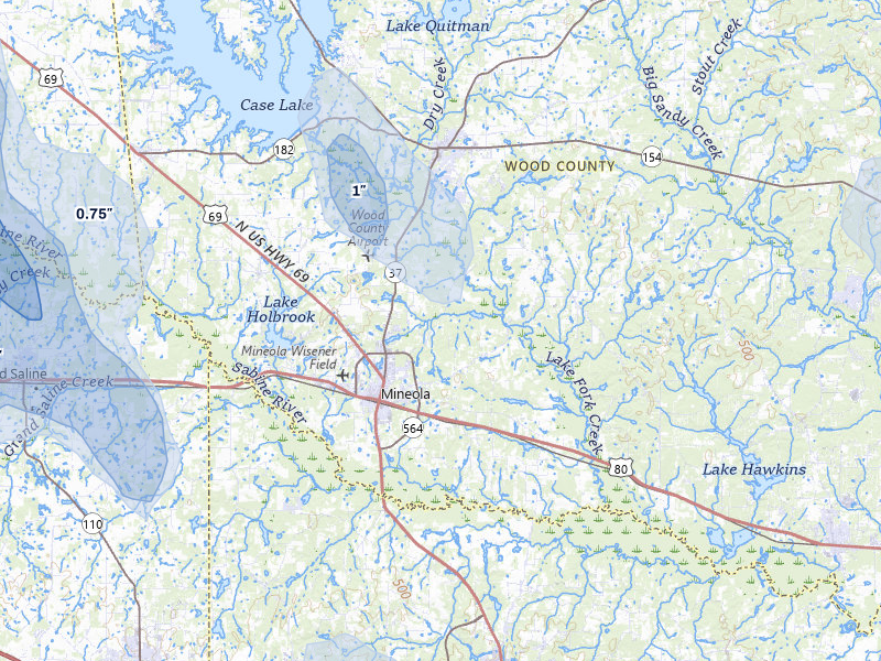 NEXRAD radar-signature map of the hail over Mineola, TX