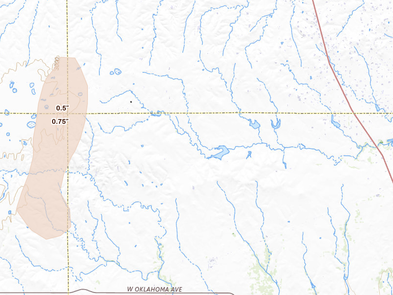 Radar-estimated hail-size map of the storm over Mobeetie, TX on May 22, 2026