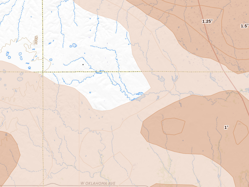 Radar-estimated hail-size map of the storm over Mobeetie, TX on Jun 25, 2026