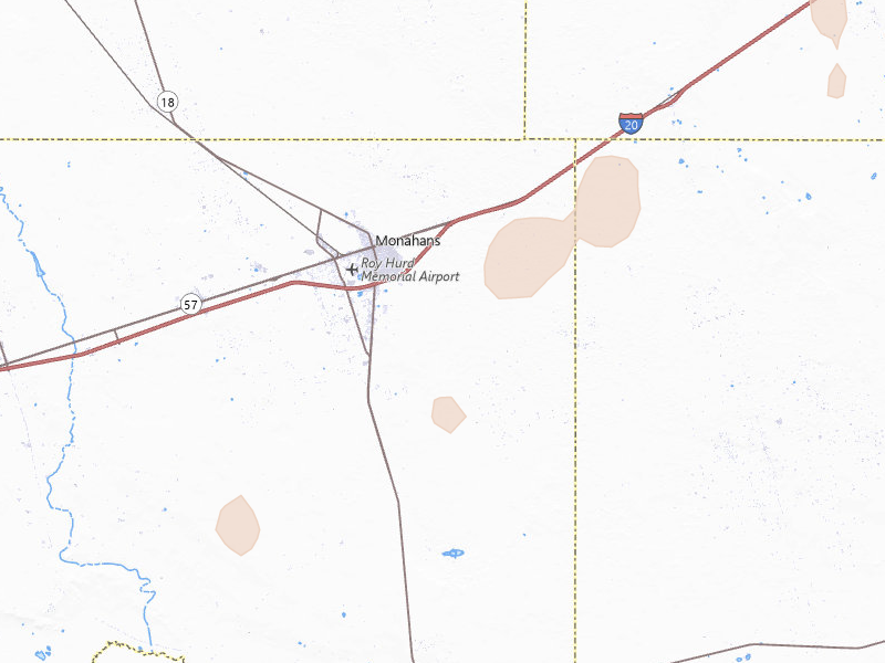 Radar-estimated hail-size map of the storm over Monahans, TX on Jun 18, 2026