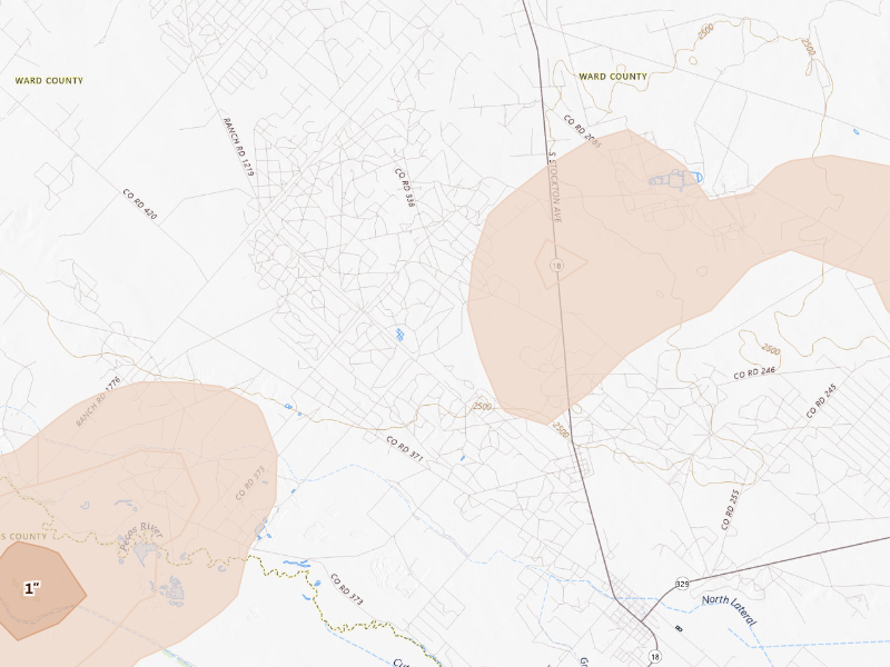 Radar-estimated hail-size map of the storm over Monahans, TX