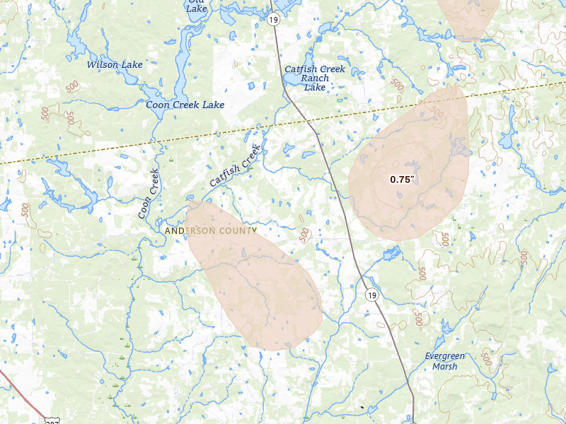 Radar-estimated hail-size map of the storm over Montalba, TX