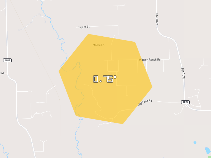 Hail map of Montgomery, TX on Jul 8, 2026, hail up to 0.75"