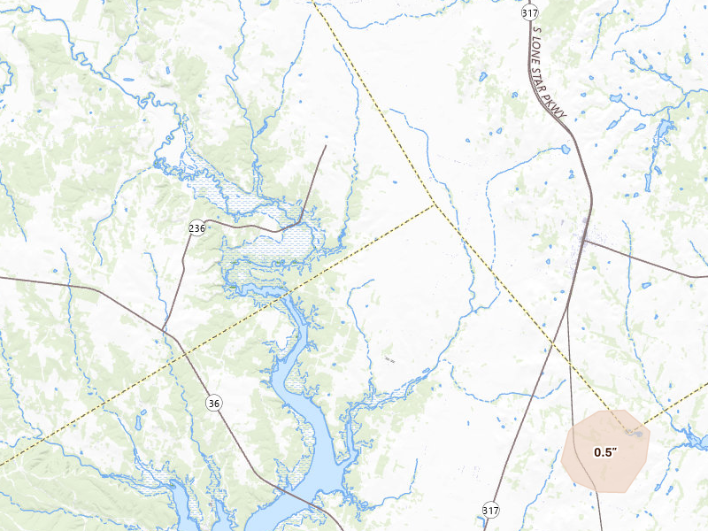 Radar-estimated hail-size map of the storm over Moody, TX on May 19, 2026
