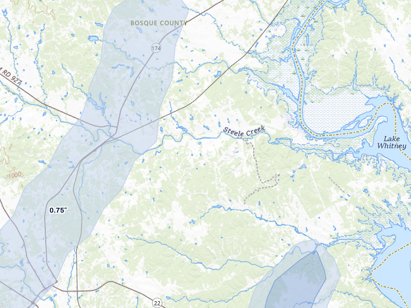 NEXRAD radar-signature map of the hail over Morgan, TX