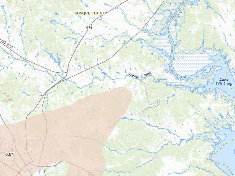 Radar-estimated hail-size map of the storm over Morgan, TX on Jun 6, 2026