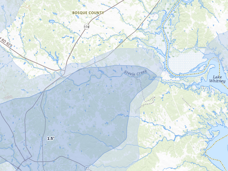 NEXRAD radar-signature map of the hail over Morgan, TX