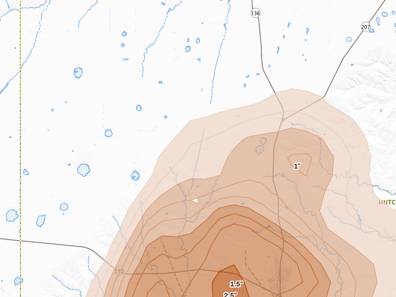Radar-estimated hail-size map of the storm over Morse, TX on Jun 1, 2026