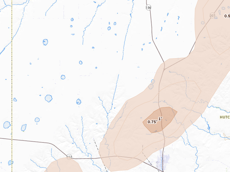 Radar-estimated hail-size map of the storm over Morse, TX on Jun 3, 2026
