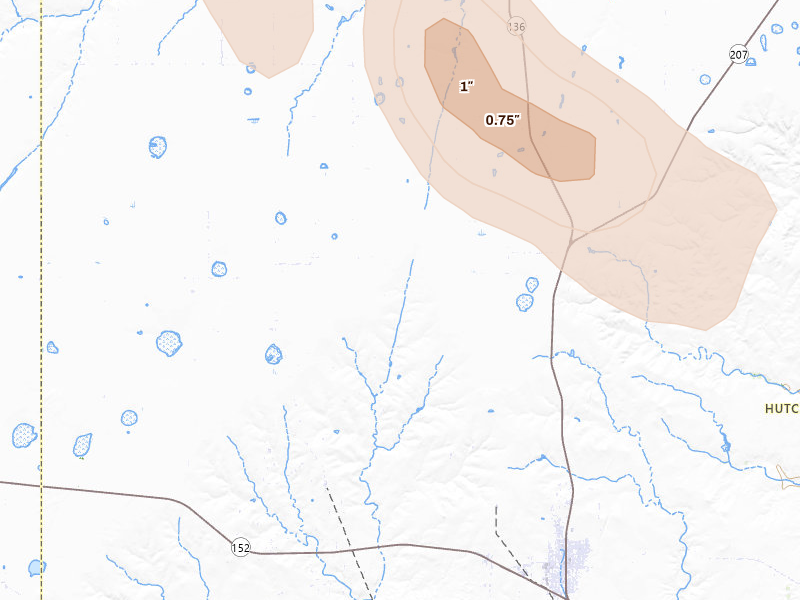 Radar-estimated hail-size map of the storm over Morse, TX on Jun 5, 2026