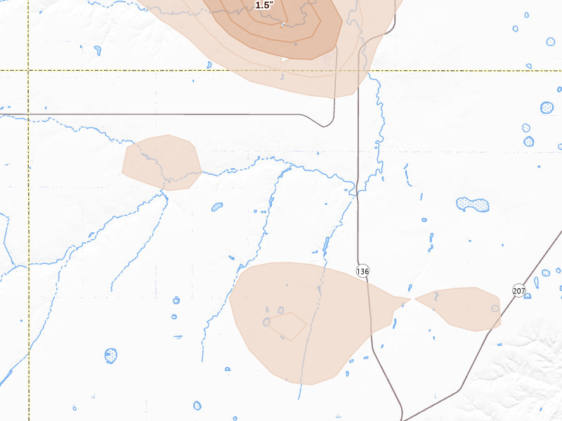 Radar-estimated hail-size map of the storm over Morse, TX on Aug 25, 2026