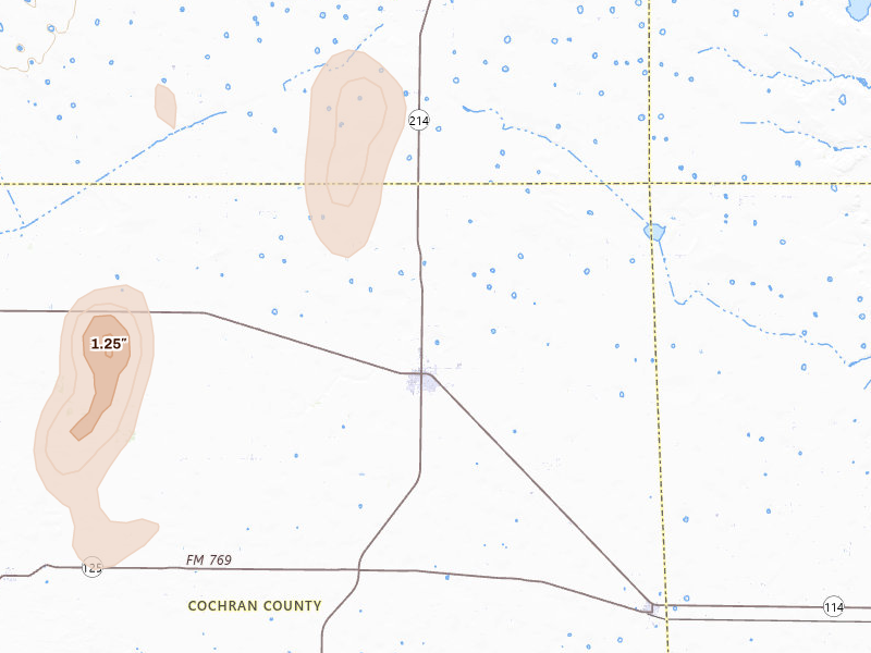 Radar-estimated hail-size map of the storm over Morton, TX on Jun 5, 2026