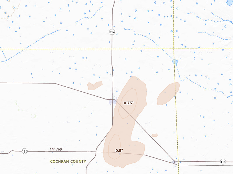 Radar-estimated hail-size map of the storm over Morton, TX on Jun 30, 2026