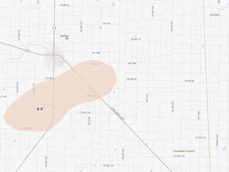 Radar-estimated hail-size map of the storm over Morton, TX on Sep 15, 2026