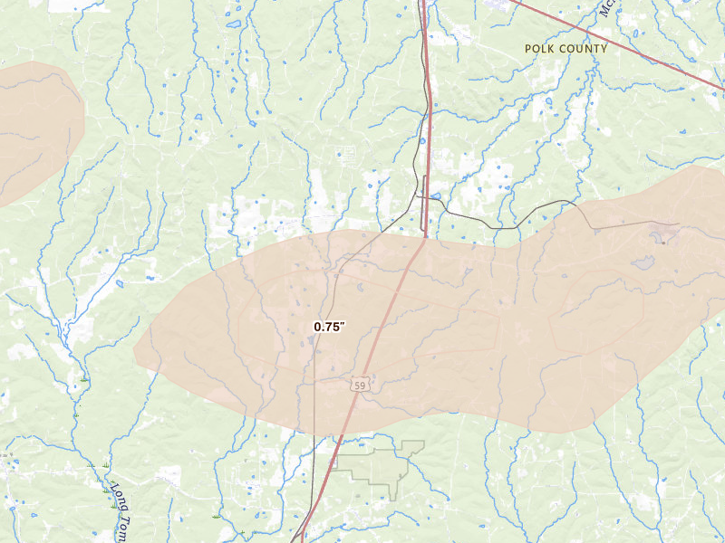Radar-estimated hail-size map of the storm over Moscow, TX on May 8, 2026
