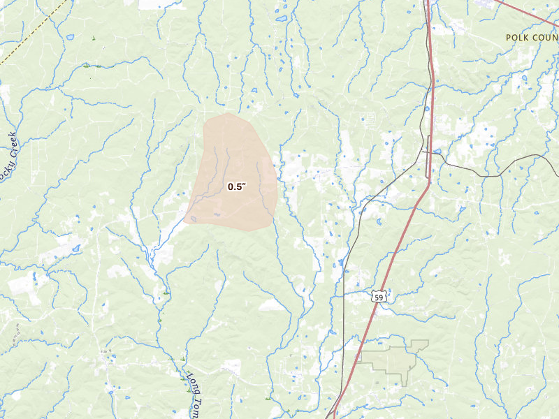 Radar-estimated hail-size map of the storm over Moscow, TX on May 23, 2026