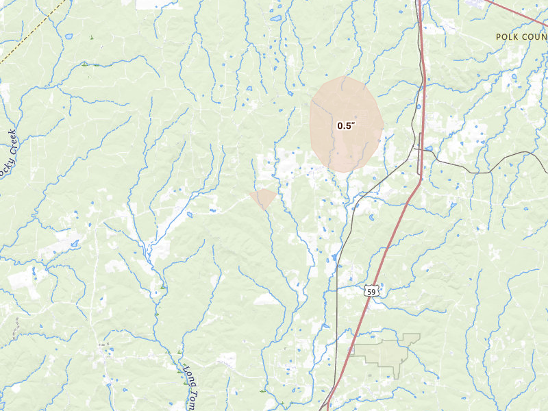 Radar-estimated hail-size map of the storm over Moscow, TX