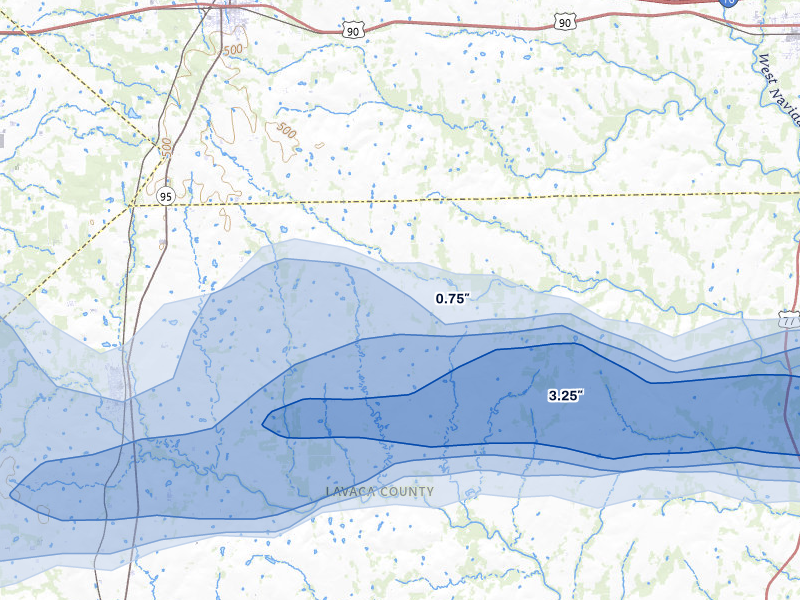 NEXRAD radar-signature map of the hail over Moulton, TX