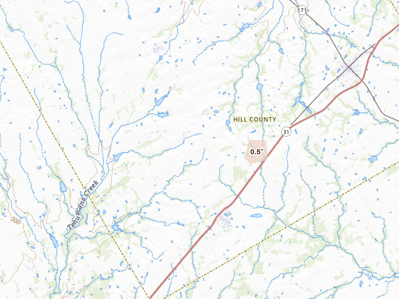 Radar-estimated hail-size map of the storm over Mount Calm, TX