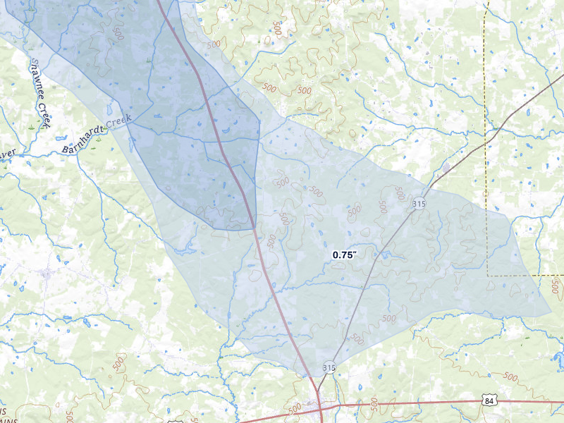 NEXRAD radar-signature map of the hail over Mount Enterprise, TX