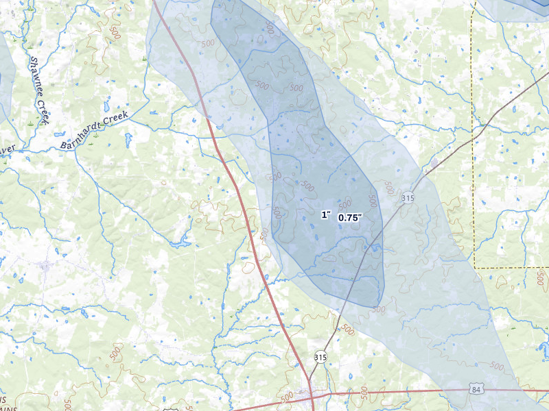 NEXRAD radar-signature map of the hail over Mount Enterprise, TX