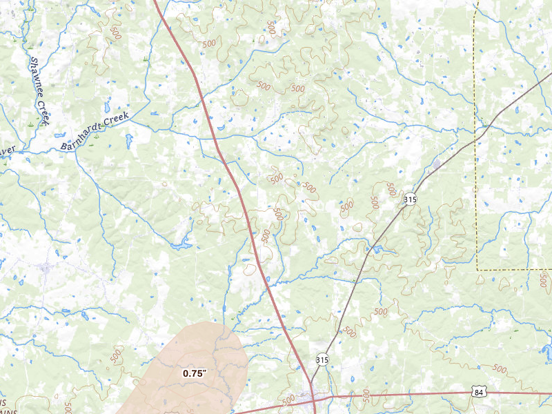 Radar-estimated hail-size map of the storm over Mount Enterprise, TX on Jul 6, 2026