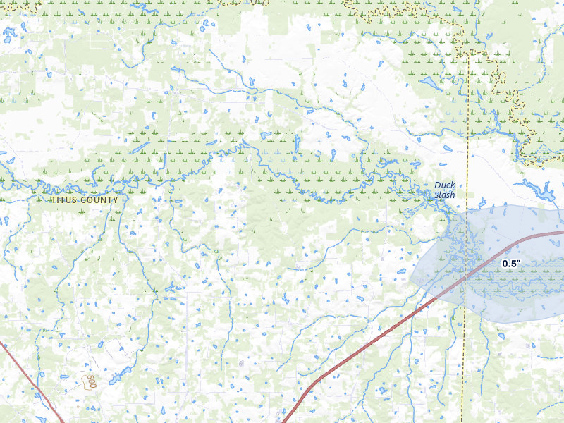 NEXRAD radar-signature map of the hail over Mount Pleasant, TX