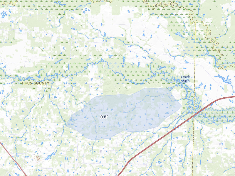 NEXRAD radar-signature map of the hail storm over Mount Pleasant, TX on May 6, 2026