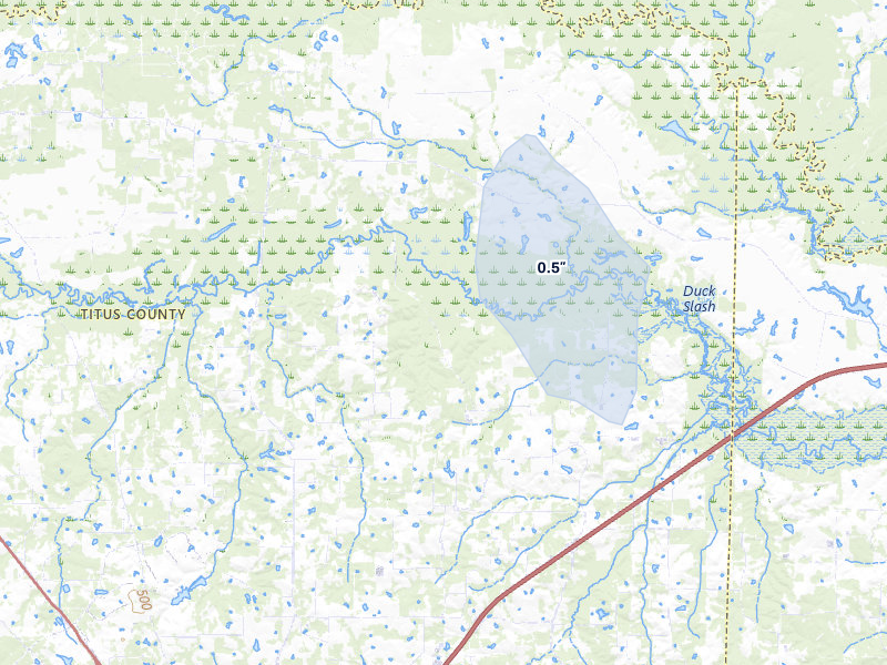 NEXRAD radar-signature map of the hail storm over Mount Pleasant, TX on May 8, 2026