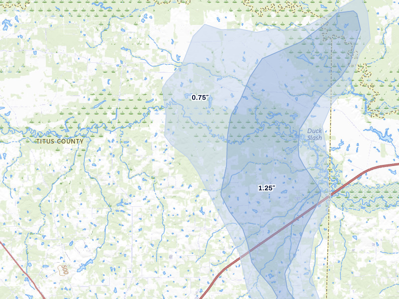 NEXRAD radar-signature map of the hail over Mount Pleasant, TX
