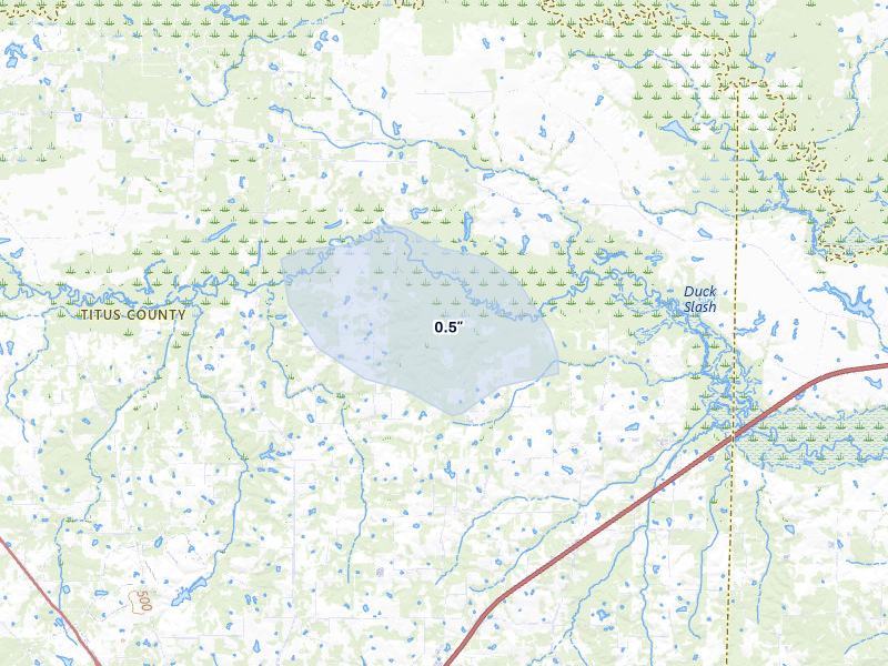 NEXRAD radar-signature map of the hail storm over Mount Pleasant, TX on Jul 7, 2026