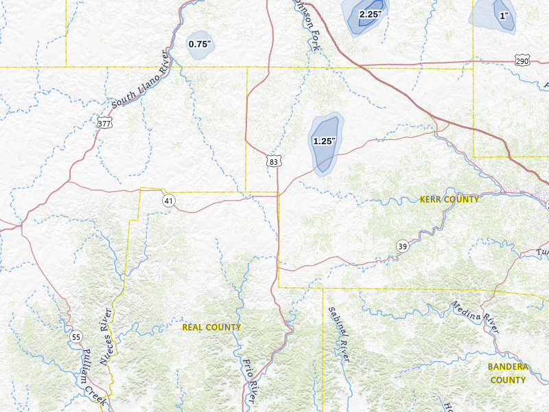 NEXRAD radar-signature map of the hail storm over Mountain Home, TX on Jul 6, 2026