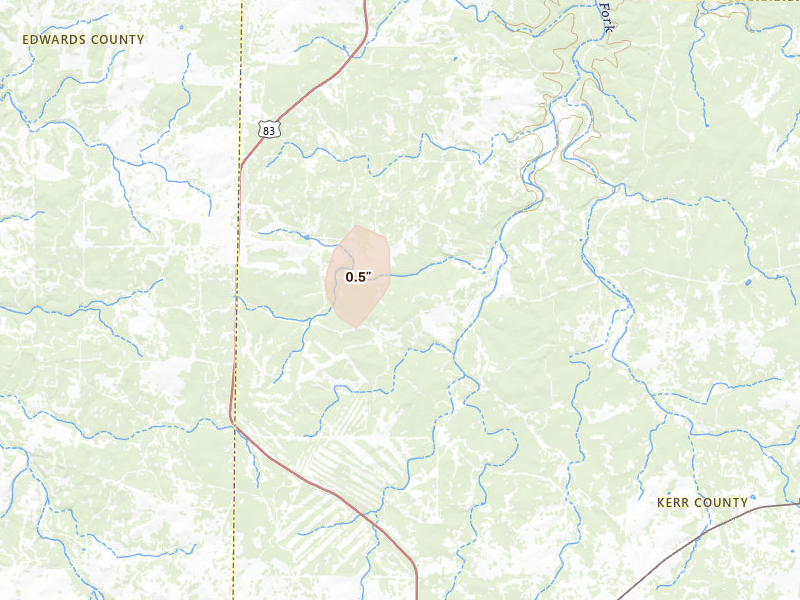 Radar-estimated hail-size map of the storm over Mountain Home, TX