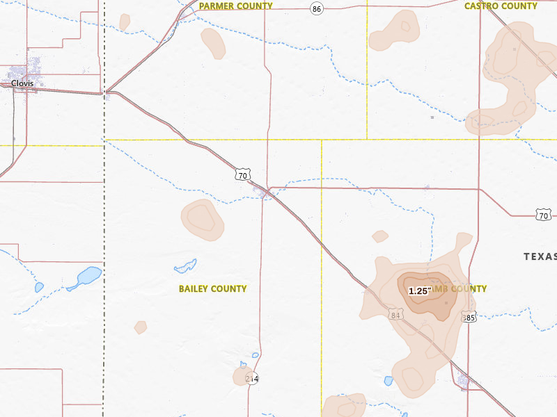 Radar-estimated hail-size map of the storm over Muleshoe, TX on May 23, 2026