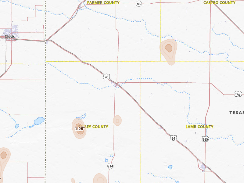 Radar-estimated hail-size map of the storm over Muleshoe, TX on Jun 5, 2026