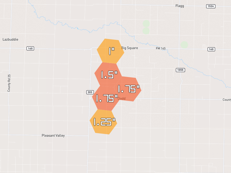 Hail map of Muleshoe, TX on Jun 5, 2026, hail up to 1.75"