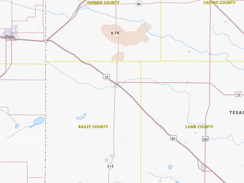 Radar-estimated hail-size map of the storm over Muleshoe, TX on Jun 6, 2026