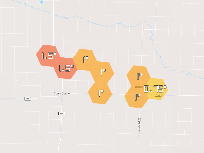 Hail map of Muleshoe, TX on Jun 7, 2026, hail up to 1.5"