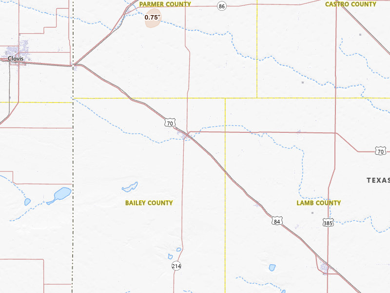 Radar-estimated hail-size map of the storm over Muleshoe, TX on Jul 24, 2026