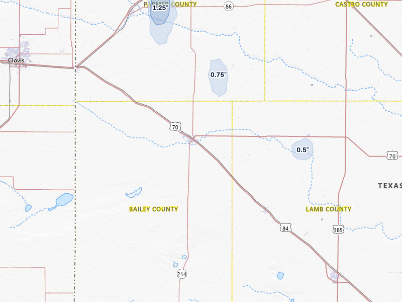 NEXRAD radar-signature map of the hail storm over Muleshoe, TX on Jul 24, 2026