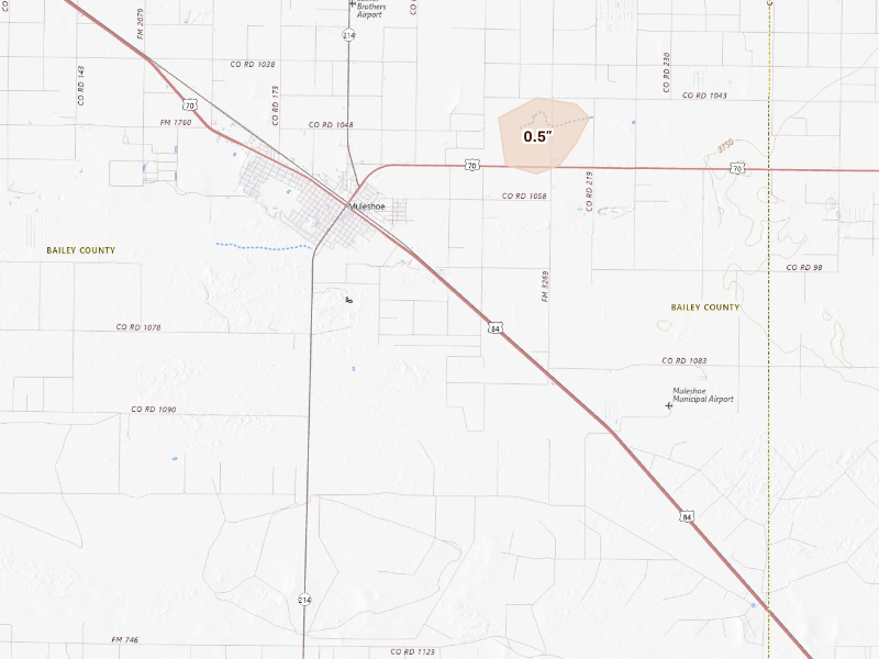 Radar-estimated hail-size map of the storm over Muleshoe, TX